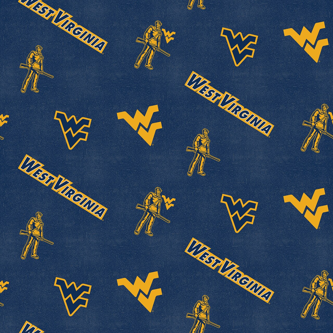 Sykel Enterprises-West Virginia University Flannel Fabric-West Virginia Mountaineers Distressed Logo Cotton Flannel Fabric